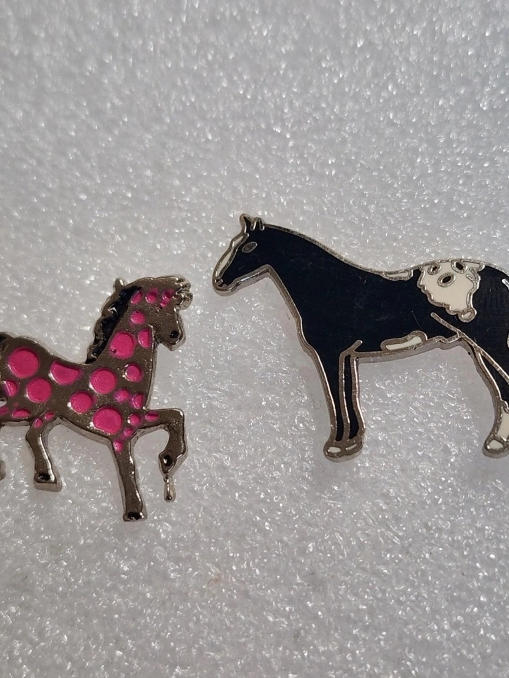 Enamel Horse Pins Brooches Silver Tone Pink Black Set of 2